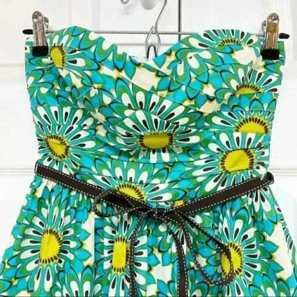 Trixxi Strapless Fit & Flare Dress Sweetheart Neck Green Black Floral Size XXS - Picture 5 of 15